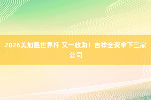2026美加墨世界杯 又一收购！吉祥全资拿下三家公司