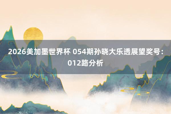 2026美加墨世界杯 054期孙晓大乐透展望奖号：012路分析