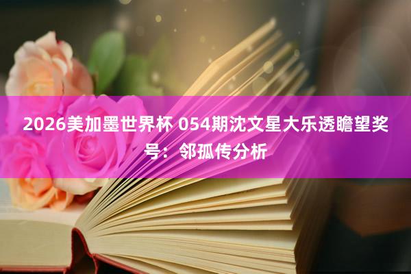 2026美加墨世界杯 054期沈文星大乐透瞻望奖号：邻孤传分析