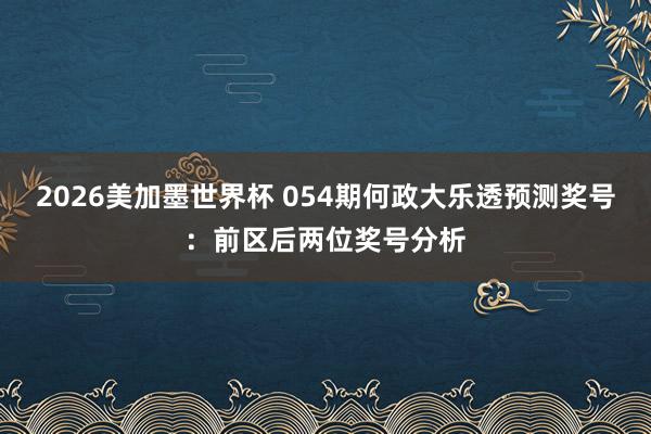 2026美加墨世界杯 054期何政大乐透预测奖号：前区后两位奖号分析