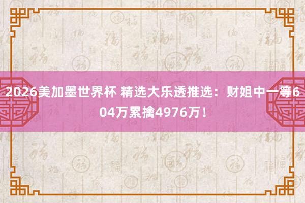 2026美加墨世界杯 精选大乐透推选：财姐中一等604万累擒4976万！
