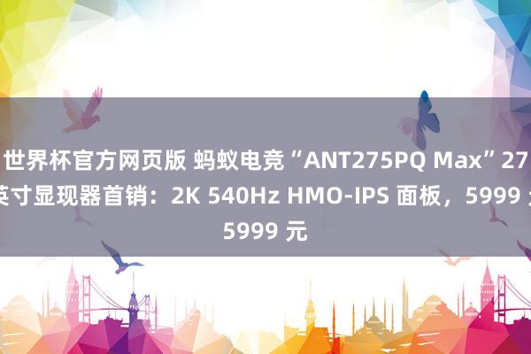 世界杯官方网页版 蚂蚁电竞“ANT275PQ Max”27 英寸显现器首销：2K 540Hz HMO-IPS 面板，5999 元