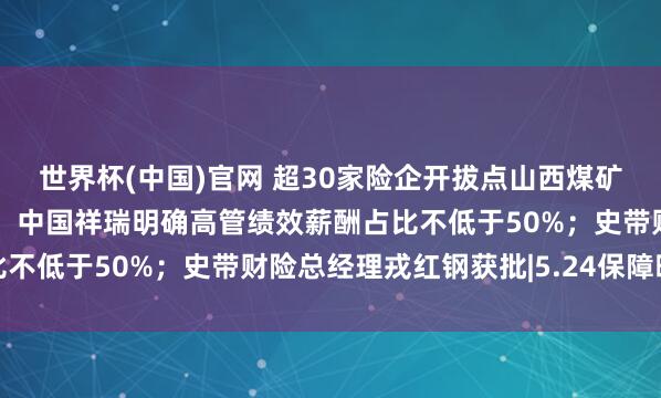 世界杯(中国)官网 超30家险企开拔点山西煤矿瓦斯爆炸事故救急预案；中国祥瑞明确高管绩效薪酬占比不低于50%；史带财险总经理戎红钢获批|5.24保障晚餐