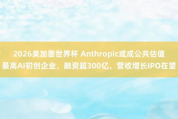 2026美加墨世界杯 Anthropic或成公共估值最高AI初创企业，融资超300亿，营收增长IPO在望