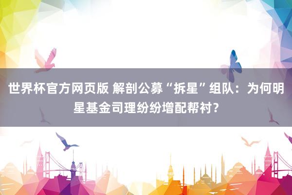 世界杯官方网页版 解剖公募“拆星”组队：为何明星基金司理纷纷增配帮衬？