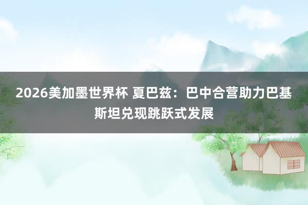 2026美加墨世界杯 夏巴兹：巴中合营助力巴基斯坦兑现跳跃式发展