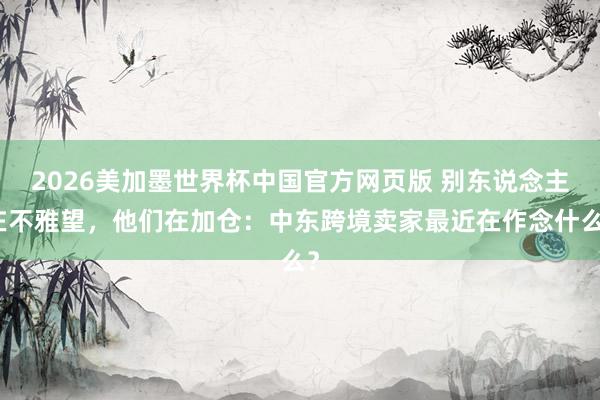 2026美加墨世界杯中国官方网页版 别东说念主在不雅望，他们在加仓：中东跨境卖家最近在作念什么？