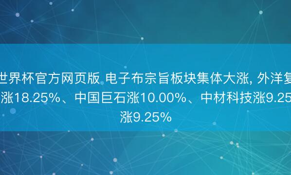 世界杯官方网页版 电子布宗旨板块集体大涨， 外洋复材涨18.25%、中国巨石涨10.00%、中材科技涨9.25%