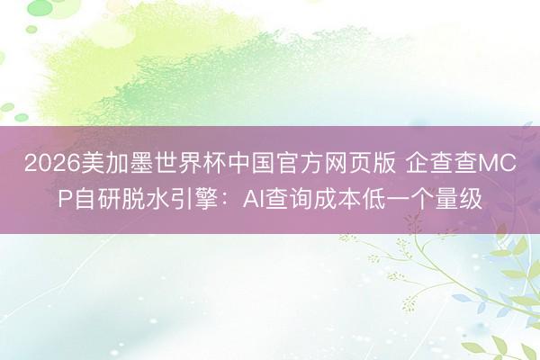 2026美加墨世界杯中国官方网页版 企查查MCP自研脱水引擎：AI查询成本低一个量级